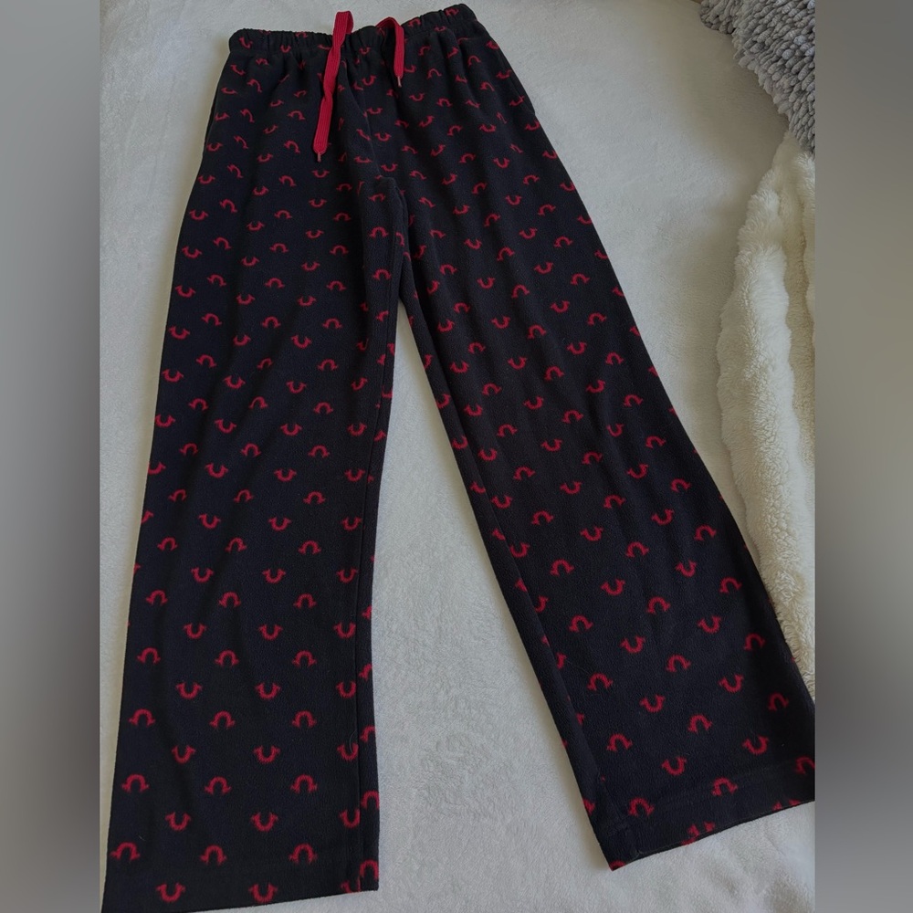 true religion red logo black pajama pants
